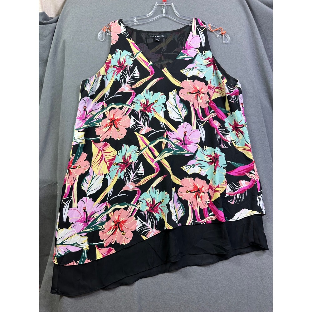 Zac & Rachel Women Large Tropical Hibiscus Floral Layered Asymmetrical Tank Top